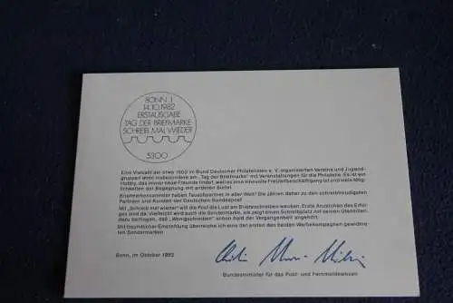 Ministerkarte zum Ausgabeanlaß: "Tag der Briefmarke ";14.10.1982; MiNr. 1154