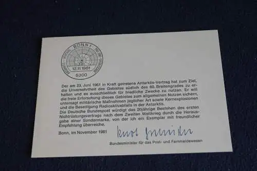 Ministerkarte zum Ausgabeanlaß: "Antarktis-Vertrag ";12.11.1981; MiNr. 1117