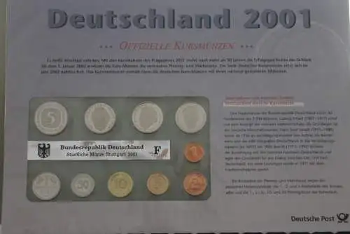 Deutschland Jahresset der Deutsche POST: Kursmünzensatz 1999, Münze Stuttgart, F, Stempelglanz, stg,lesen