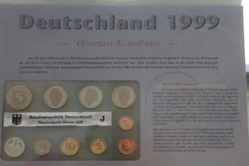 Deutschland Jahresset der Deutsche POST: Kursmünzensatz 1999, Münze Hamburg, J, Stempelglanz, stg