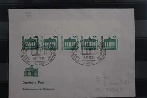 DDR 1990, Freimarken Bauwerke und Denkmäler; 5er-Streifen 50 Pf. MiNr. 3346 mit Oberrand; sehr selten