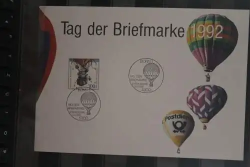 BRD; Sonderblatt,Erinnerungsblatt,Gedenkblatt: Tag der Briefmarke 1992; Ersttagsstempel Bonn