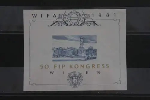 Österreich, WIPA 1981; 50. FIP Kongress; Blaudruck, Block 5, Gedenkblock GB 8 B