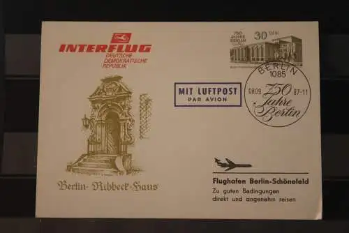 DDR 1987; Ganzsache 750 Jahre Berlin mit Interflug-Zudruck