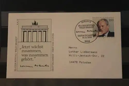 Deutschland 1993, Willy Brandt, MiNr. 1706, FDC