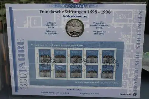 Deutschland Numisblatt  4/98 "Francksche Stiftungen zu Halle"