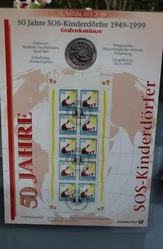 Deutschland Numisblatt  2/99 "50 Jahre SOS-Kinderdörfer"