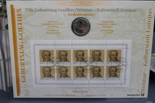 Deutschland Numisblatt  3/99 "250 Geburtstag Goethes / Weimar Kulturstadt Europas"