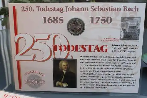 Deutschland Numisblatt  3/2000 "250. Todestag Johann Sebastian Bach"