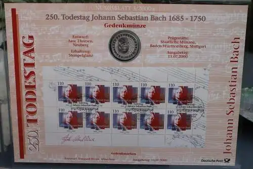 Deutschland Numisblatt  3/2000 "250. Todestag Johann Sebastian Bach"