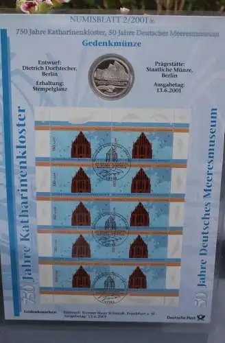 Deutschland Numisblatt 2/2001 "750 Jahre Katharinenkloster; 50 Jahre Deutsches Meeresmuseum"