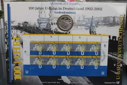 Deutschland Numisblatt 2/2002 "100 Jahre U-Bahn in Deutschland" mit Beiblatt !