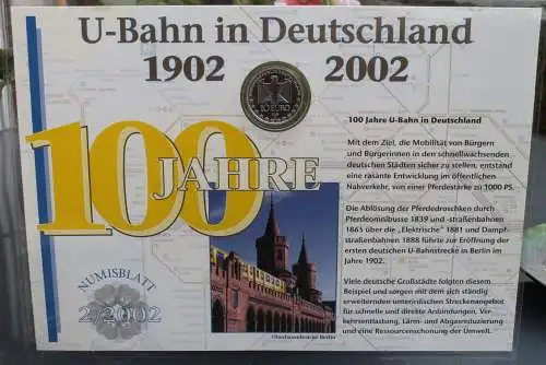 Deutschland Numisblatt 2/2002 "100 Jahre U-Bahn in Deutschland" mit Beiblatt !