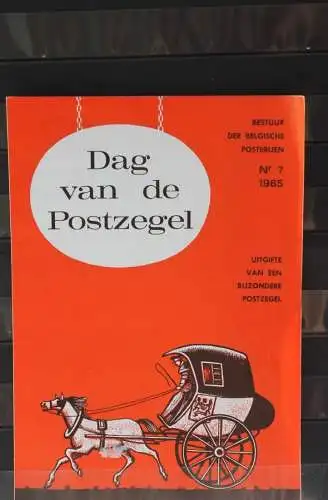 Belgien 1965; Ankündigungsblatt mit Schwarzdruck und Marke und ESST: Tag der Briefmarke, Fläm.  Ausg.