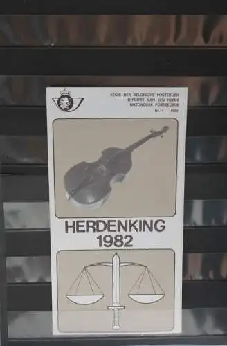 Belgien 1982; Ankündigungsblatt mit Schwarzdruck und Marke und ESST: Herdenking 1982, Fläm.  Ausg.