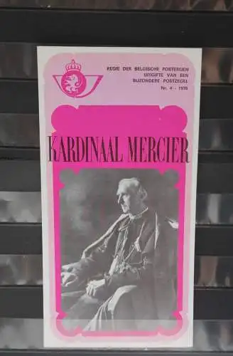 Belgien 1984; Ankündigungsblatt mit Schwarzdruck und Marke und ESST: Kardinaal Mercier, Fläm.  Ausg.