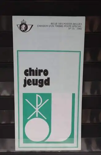 Belgien 1984; Ankündigungsblatt mit Schwarzdruck und Marke und ESST: Chiro Jeugd, Franz.  Ausg.