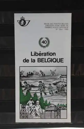 Belgien 1985; Ankündigungsblatt mit Schwarzdruck und Marke und ESST: Liberation de la Belgique, Franz.  Ausg.