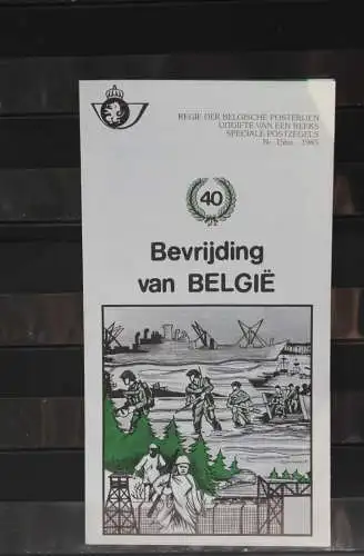 Belgien 1985; Ankündigungsblatt mit Schwarzdruck und Marke und ESST: Bevrijding van Belgie, Fläm.  Ausg.