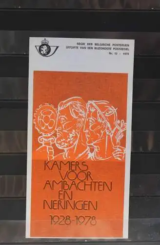 Belgien 1979; Ankündigungsblatt mit Schwarzdruck und Marke und ESST: Kamers Ambachten en Neringen, Fläm.  Ausg.