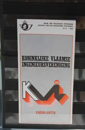 Belgien 1978; Ankündigungsblatt mit Schwarzdruck und Marke und ESST: Flämische Ingenieursvereinigung, Fläm.  Ausg.