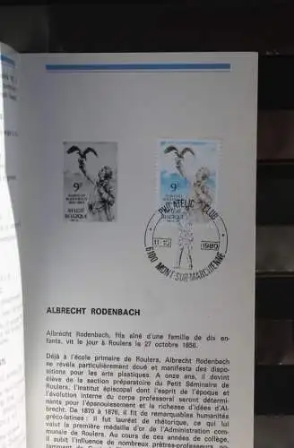 Belgien 1980; Ankündigungsblatt mit Schwarzdruck und Marke und ESST: Albrecht Rodenbach, Franz.  Ausg.