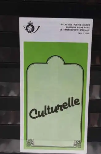 Belgien 1982; Ankündigungsblatt mit Schwarzdruck und Marke und ESST: Culturelle, Franz.  Ausg.