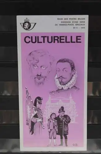 Belgien 1978; Ankündigungsblatt mit Schwarzdruck und Marke und ESST: Culturelle, Franz.  Ausg.