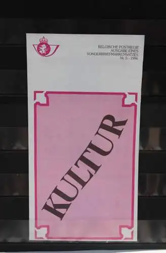 Belgien 1986; Ankündigungsblatt mit Schwarzdruck und Marke und ESST: Kultur, Deutsche  Ausg.