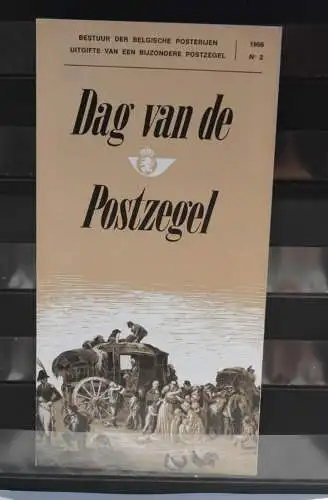 Belgien 1966; Ankündigungsblatt mit Schwarzdruck und Marke und ESST: Tag der Briefmarke, Fläm.  Ausg.