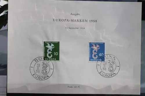 Deutschland, ETB Ersttagsblatt EUROPA-Marken 1958, MiNr. 295-96, ESST Bonn, selten