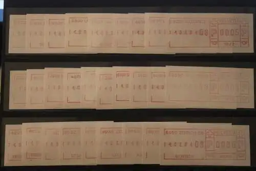 Schweiz,Schalter-Frankiermaschinen-Label;Vorläufer-ATM,Ersttag 14.3.84;neues Farbband,28 Verschiedene:Dietikon-Züric,MNH