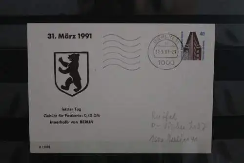 Berlin, Letzter Tag für Postkartenporto 0,40 innerhalb Berlin 1991