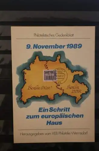 DDR; Sonderblatt,Erinnerungsblatt,Gedenkblatt: 9. November 1989