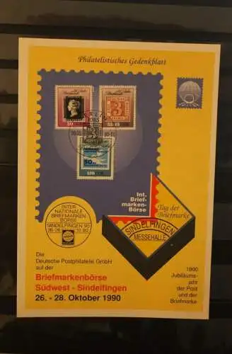 DDR; Sonderblatt,Erinnerungsblatt,Gedenkblatt: Briefmarkenbörse Südwest-Sindelfingen 1990