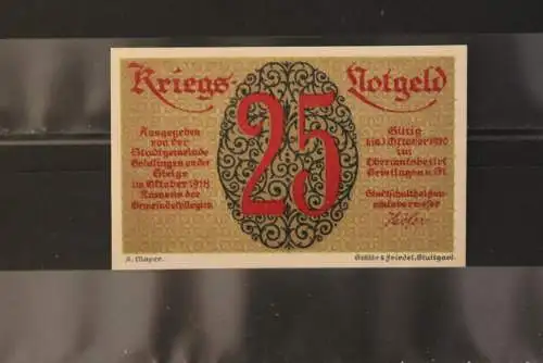 Notgeld Kriegsnotgeld, Geislingen / Steige, 1918, 25 Pf., kassenfrisch