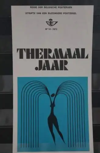 Belgien 1973; Ankündigungsblatt mit Schwarzdruck und Marke und ESST: Thermaljahr, Fläm..  Ausg.