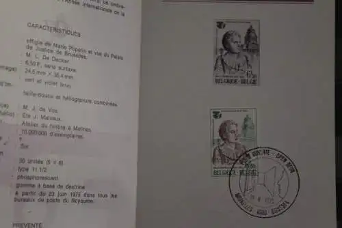Belgien 1975; Ankündigungsblatt mit Schwarzdruck und Marke und ESST: Intern. Jahr der Frau, Franz.  Ausg.