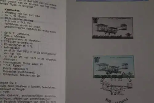 Belgien 1973; Ankündigungsblatt mit Schwarzdruck und Marke und ESST: Les Vieilles Tiges, Flugzeug, Franz.  Ausg.