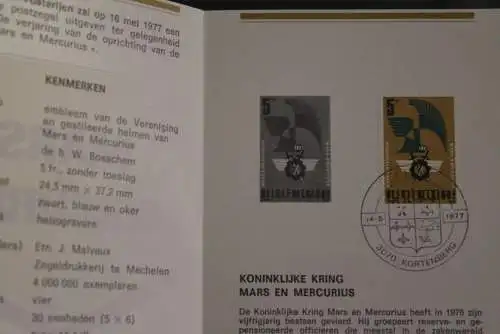 Belgien 1977; Ankündigungsblatt mit Schwarzdruck und Marke und ESST: Mars und Merkur; Fläm.  Ausg.