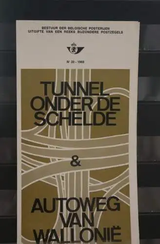 Belgien 1969; Ankündigungsblatt mit Schwarzdruck und Marke und ESST: Schelde - Autotunnel; Fläm.  Ausg.