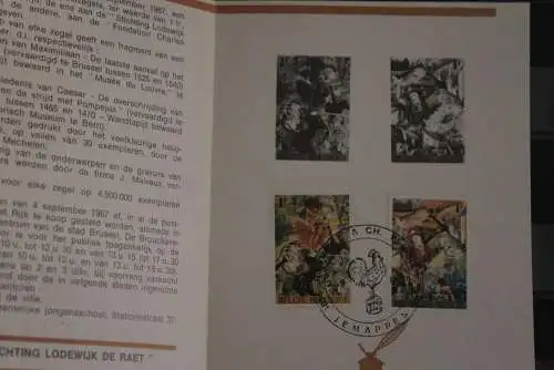 Belgien 1967; Ankündigungsblatt mit Schwarzdruck und Marke und ESST: Lodewijk de Raet Fondation; Fläm.  Ausg.