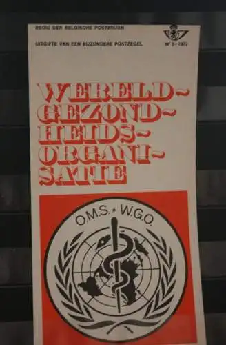 Belgien 1973; Ankündigungsblatt mit Schwarzdruck und Marke und ESST: WHO; Fläm.  Ausg.