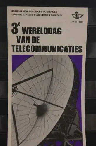 Belgien 1971; Ankündigungsblatt mit Schwarzdruck und Marke und ESST: Telecommunication; Fläm.  Ausg.