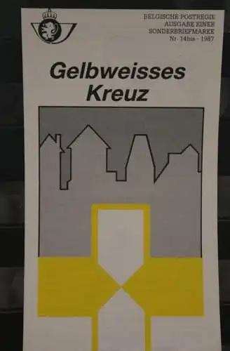 Belgien 1987; Ankündigungsblatt mit Schwarzdruck und Marke und ESST: Gelbweisses Kreuz; Deutsche  Ausg.