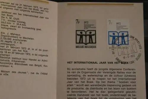 Belgien 1972; Ankündigungsblatt mit Schwarzdruck und Marke und ESST: Intern. Jahr des Buches, Fläm.  Ausg.