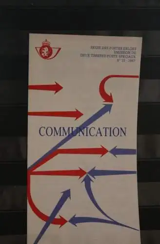 Belgien 1987; Ankündigungsblatt mit Schwarzdruck und Marke und ESST: Communication; Franz.  Ausg.