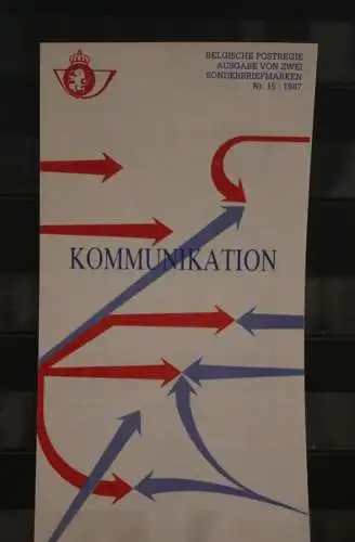 Belgien 1987; Ankündigungsblatt mit Schwarzdruck und Marke und ESST: Kommunikation; Deutsche  Ausg.