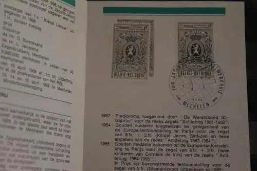 Belgien 1968; Ankündigungsblatt mit Schwarzdruck und Marke und ESST: 100 Jahre Briefmarkendruckerei, Fläm.  Ausg.