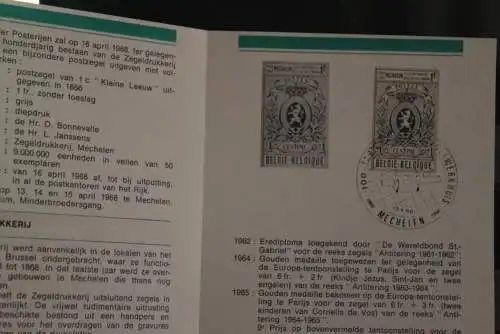 Belgien 1968; Ankündigungsblatt mit Schwarzdruck und Marke und ESST: 100 Jahre Briefmarkendruckerei, Fläm.  Ausg.